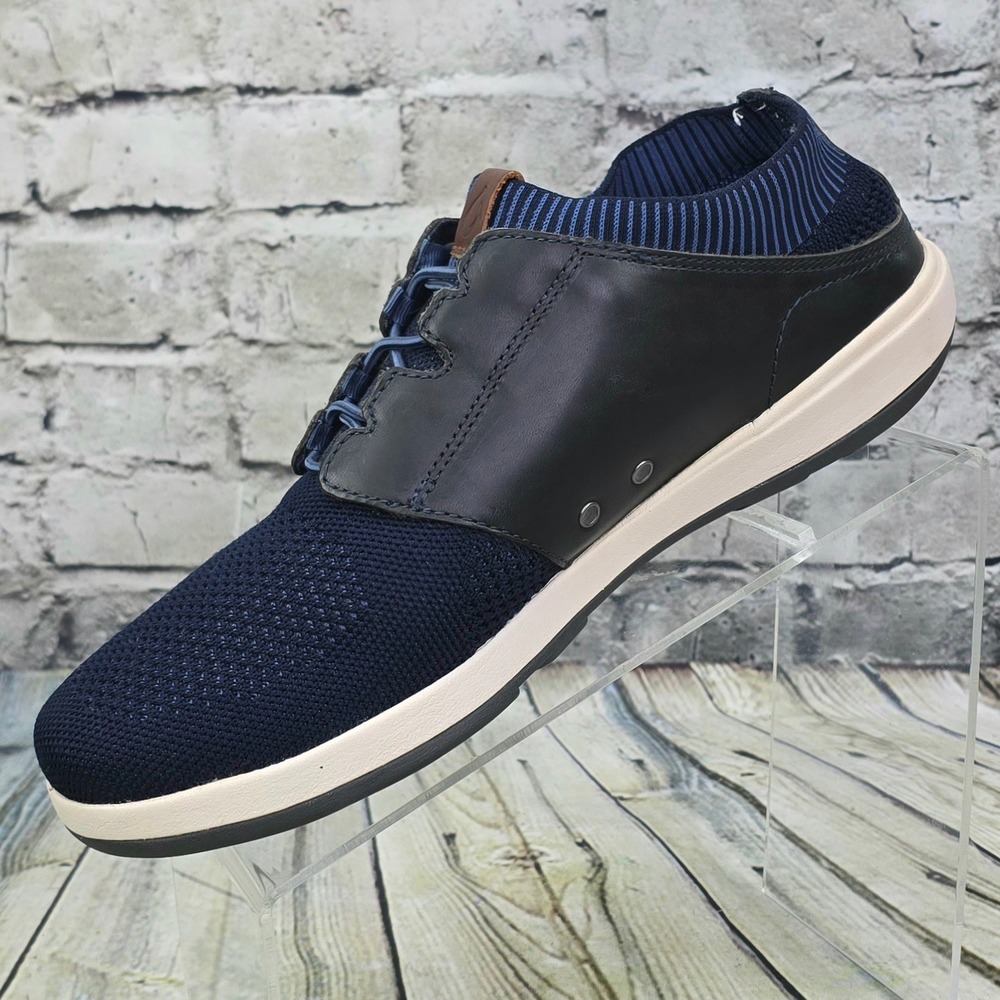 OluKai Makia Ulana Sneakers Mens 10 Navy Blue Leather Mesh Casual Slip On 10361 - Picture 3 of 9